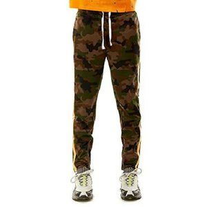 REBEL MINDS - Men's Camouflage Gold Stripe Track Pants - Size Large